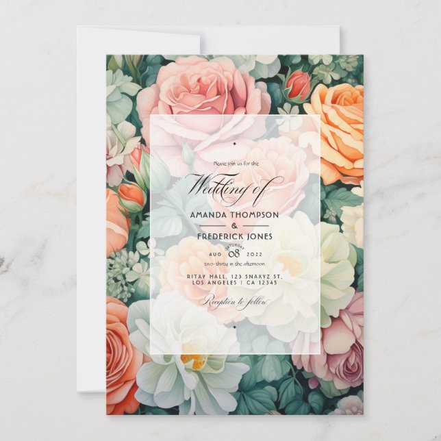 Convite Sage Green e Peach Floral Wedding (Frente)