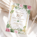 Convite Sage Green e Pink Floral Butterfly 80 Aniversário<br><div class="desc">Sage Green & Pink Dourada Borboleta Floral 80 no Aniversário</div>