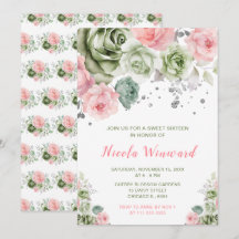 Sage Green e Pink Floral Sweet XVI