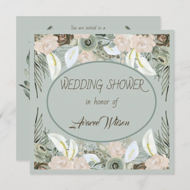 Convite Sage Green e Vanilla Cream Chá (Frente/Verso)