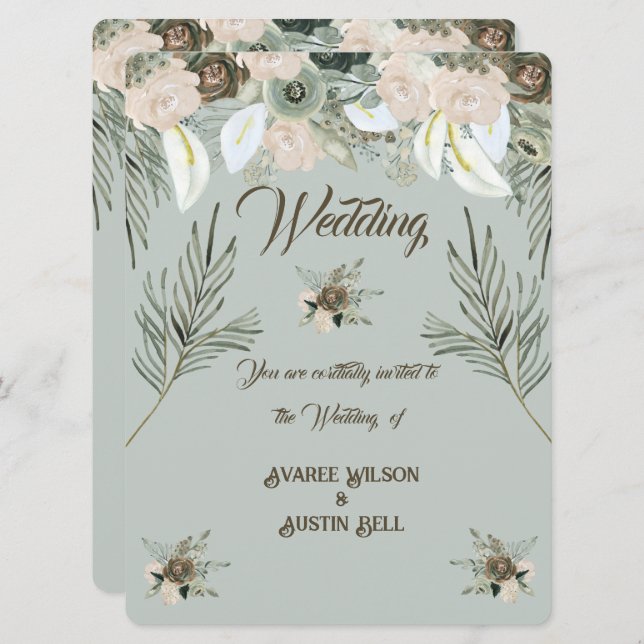 Convite Sage Green e Vanilla Cream Weds (Frente/Verso)