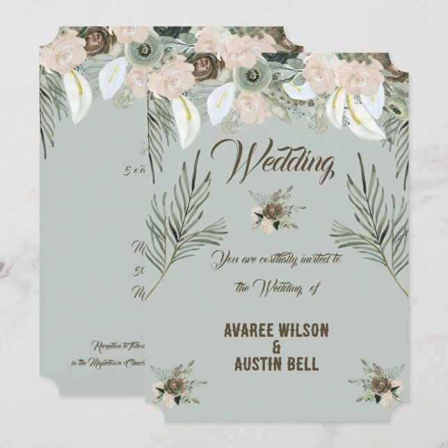 Convite Sage Green e Vanilla Cream Weds (Frente/Verso)