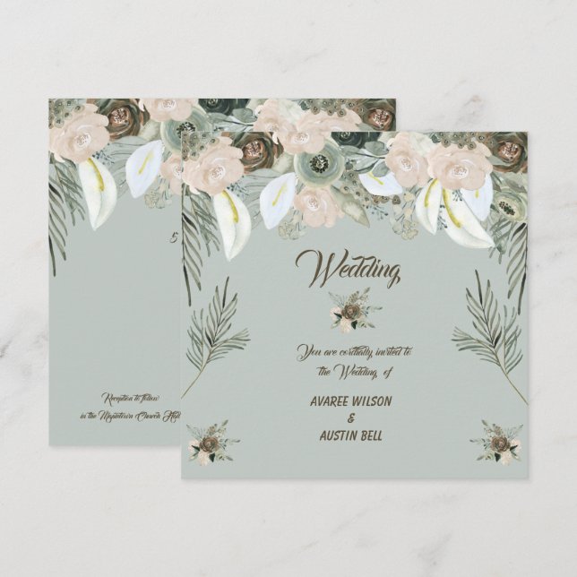 Convite Sage Green e Vanilla Cream Weds (Frente/Verso)