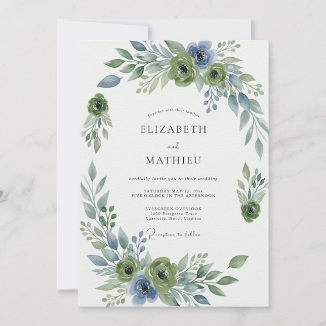 Convite Sage Green Elegant Botanical Wedding (Frente)