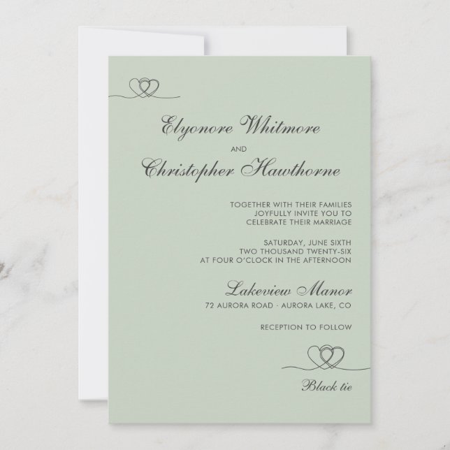Convite Sage Green Elegant Chic Calligraphy Wedding (Frente)