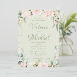 Convite Sage Green Elegant Floral Wedding