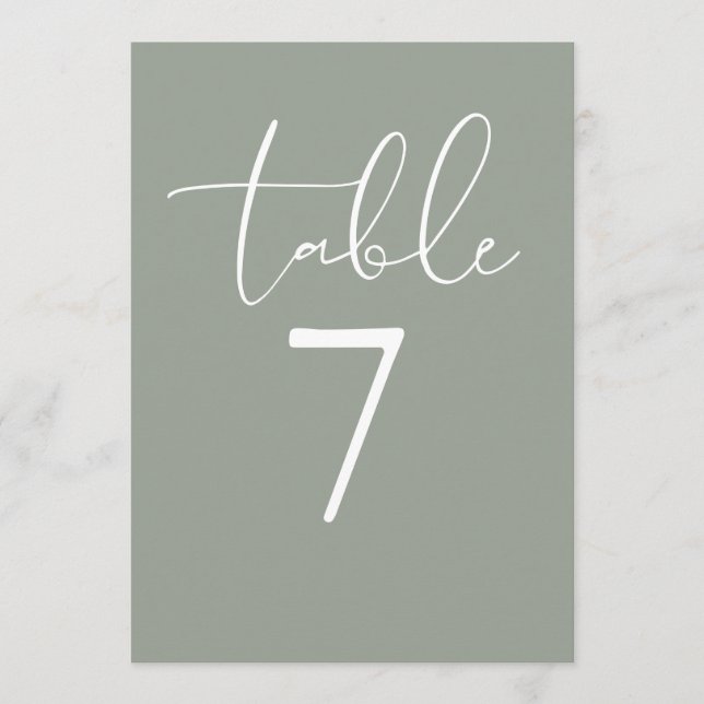 Convite Sage Green Elegant Modern Script Table Number (Frente)