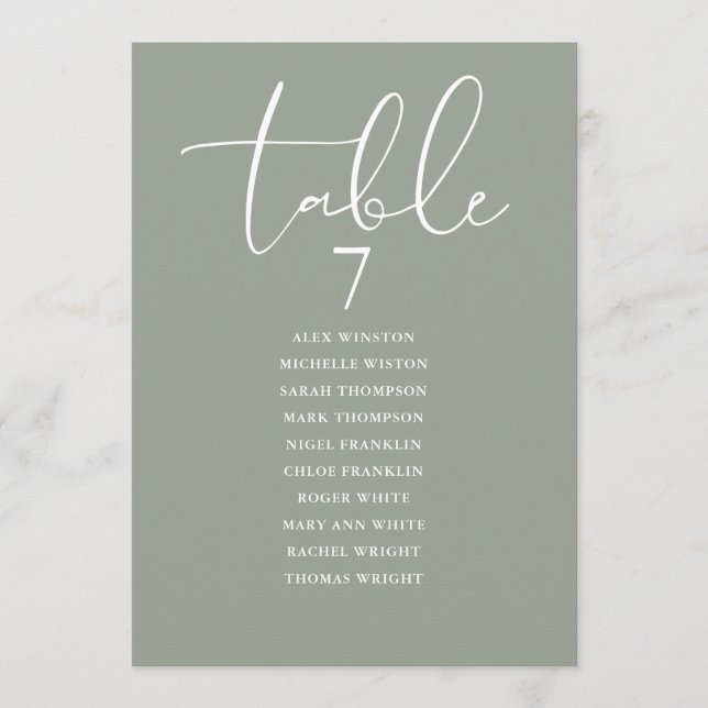 Convite Sage Green Elegant Seating Plan Table Number (Frente)