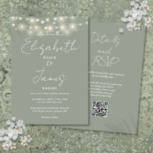 Sage Green Elegant String Luzes QR Code Casamento