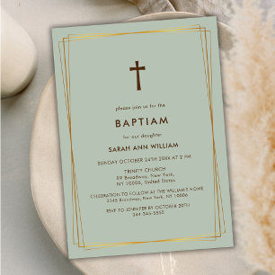 Convite Sage Green Elegant Tipografia Dourada Cruzada Bati