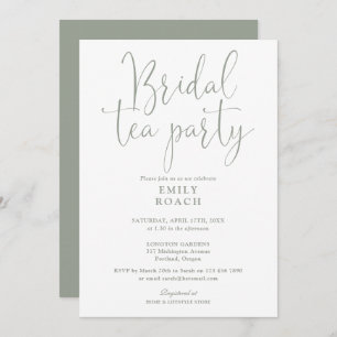 Convite Sage Green Elegante Script Bridal Tea Party Chá