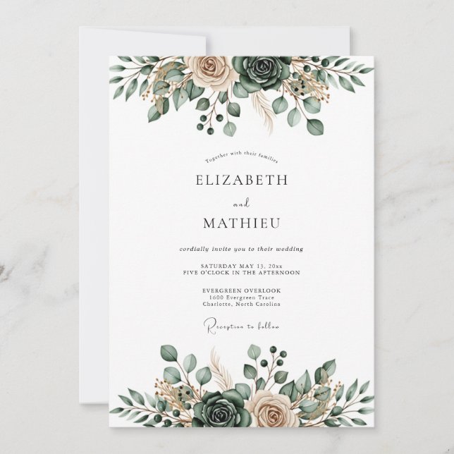 Convite Sage Green Ethereal Flourish Wedding (Frente)