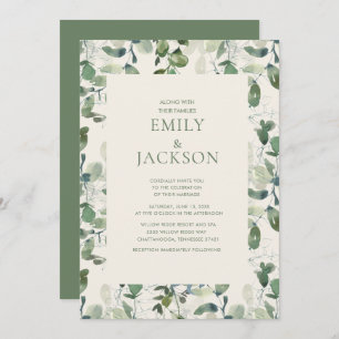 Convite Sage Green Eucalyptus deixa casamento verde