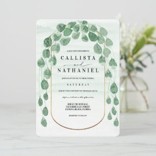 Convite Sage Green Eucalyptus Garland Dourada Casamento Ov