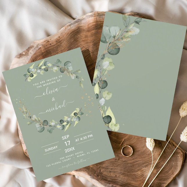 Convite Sage Green Eucalyptus Greenery Casamento Elegante (Criador carregado)