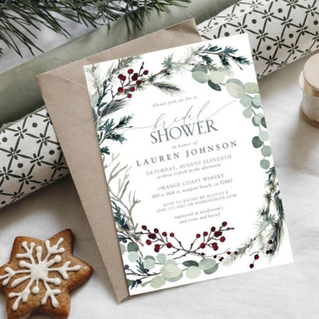 Convite Sage Green Eucalyptus Greenery Chá de panela Berry (Bridal Shower Invitation!)