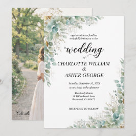 Convite Sage Green Eucalyptus Photo Wedding Invitation