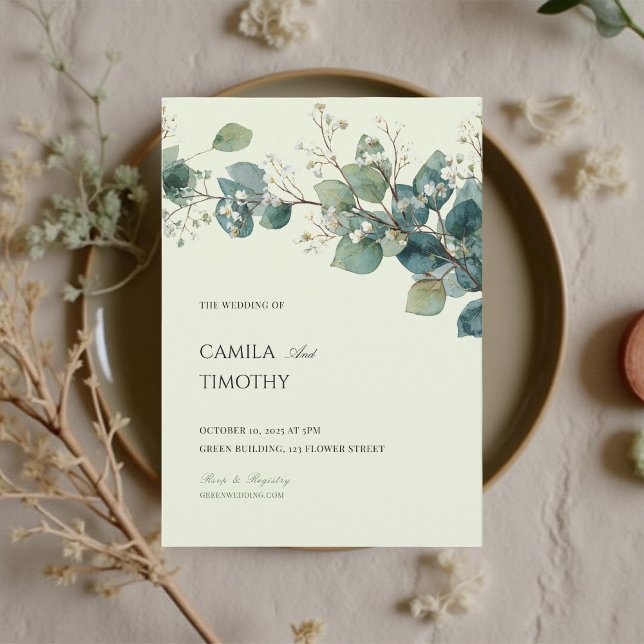Convite Sage Green Eucalyptus Watercolor Greenery Wedding (Criador carregado)