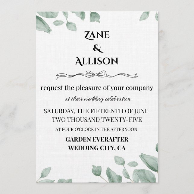 Convite Sage Green Eucalyptus Wedding Invitation (Frente)