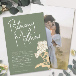 Convite Sage green fall flores calliografia script casamen