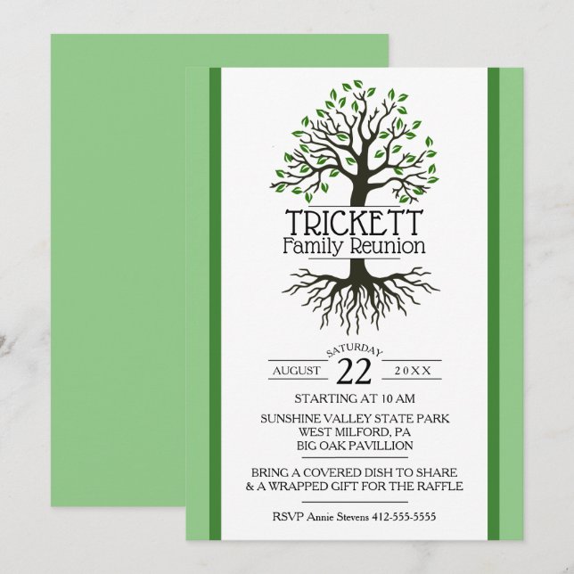 Convite Sage Green Family Tree Family (Frente/Verso)