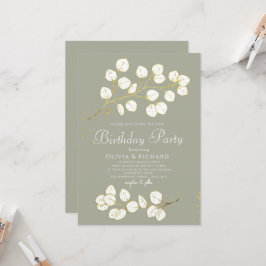 Convite Sage Green Faux Dourado Greenery Eucalyptus