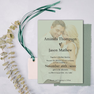 Convite Sage Green Faux Vellum Casamento de Sobreposição M
