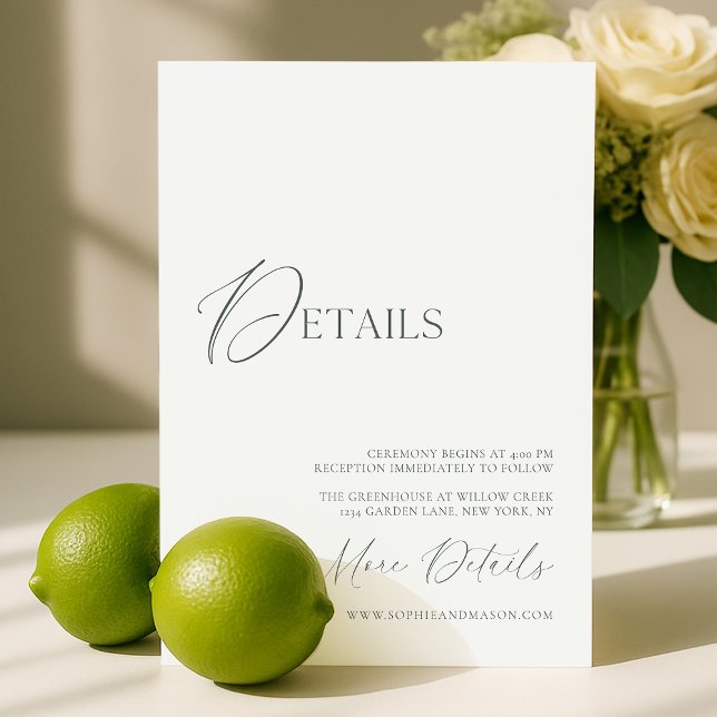 Convite Sage Green Fine Art Marble Wedding Details Card (Criador carregado)