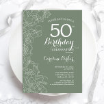 Convite Sage Green Floral 50ª Festa de aniversário<br><div class="desc">Sage Green Floral 50º Convite de aniversário. Design minimalista moderno com desenhos botânicos em destaque e letra de script de tipografia. Simples trendy convida cartão perfeito para uma festa de na moda. Pode ser personalizado para qualquer idade. Impressos convites Zazzle ou modelo de impressão digital instantânea para download.</div>