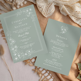 Convite Sage Green Floral All in One Wedding