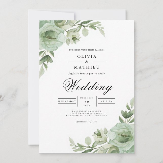 Convite Sage Green Floral Arch Wedding (Frente)