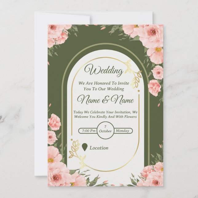 Convite Sage Green Floral Arch Wedding Invitation (Frente)