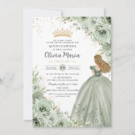 Convite Sage Green Floral Blona Princesa Quinceañera
