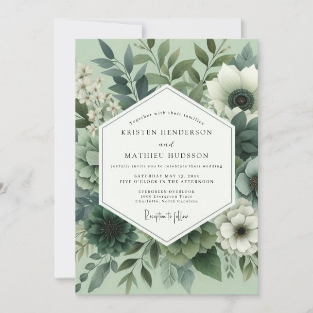 Convite Sage Green Floral Bloom Wedding (Frente)