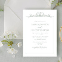 Sage Green Floral Border Monograma Weding