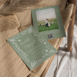 Convite Sage Green Floral Botanical QR Code Photo  Wedding