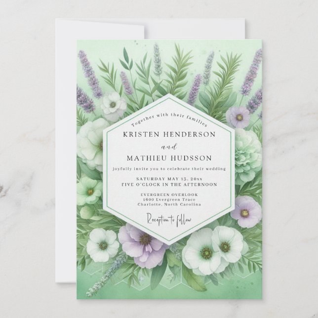 Convite Sage Green Floral Botanical Wedding (Frente)