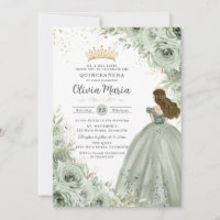 Sage Green Floral Brunette Princesa Quinceañera