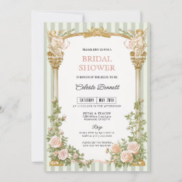 Convite Sage Green Floral Cherub Bridal Shower 