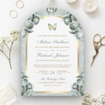 Sage Green Floral Dourada Arch Butterfly Casamento