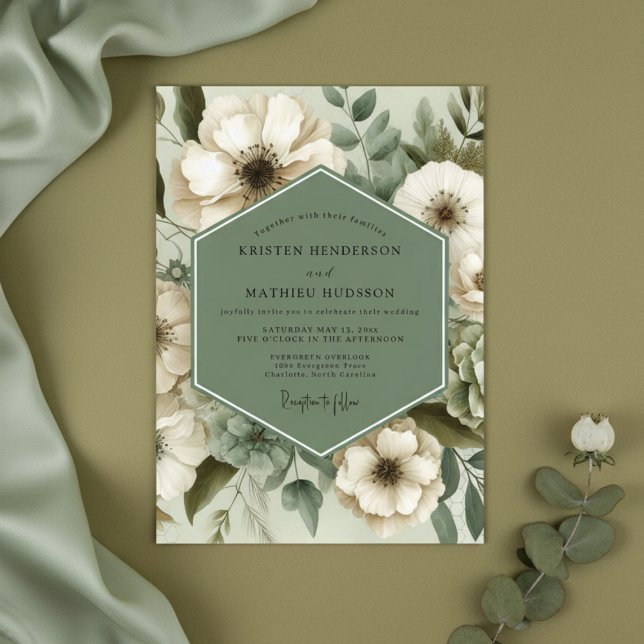 Convite Sage Green Floral Elegance Wedding (Criador carregado)