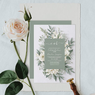 Convite Sage Green Floral Elegante Rustic Wedding
