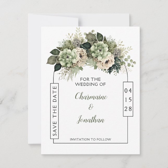 Convite Sage Green Floral Eucalyptus Save the Date | (Frente)