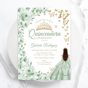 Convite Sage Green Floral Quinceanera