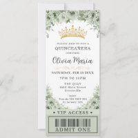 Sage Green Floral Rosa Dourado Quinceañera Ticket