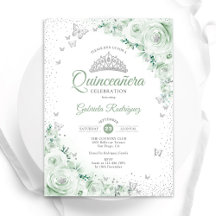 Sage Green Floral Watercolor Rosas Quinceanera
