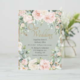 Convite Sage Green Floral Wedding