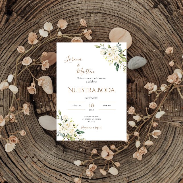 Convite Sage Green Floral wedding invitation in Spanish (Criador carregado)