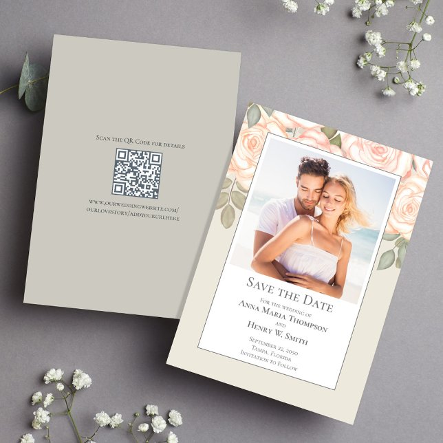 Convite Sage Green Floral Wedding Save the Date Photo (Sage green elegant photo save the date card.)