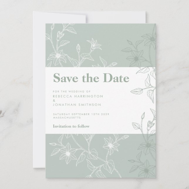 Convite Sage Green Floral Weding The Date Card (Frente)